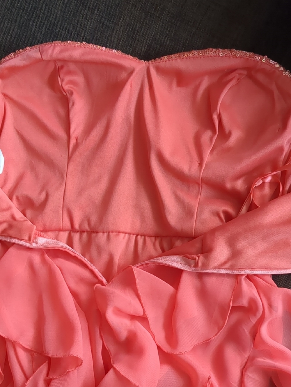 Windsor Coral Pink Strapless Sequin Bodice-Shifon Ruffle-Tiers Skirt/Mini Dress - Picture 13 of 13